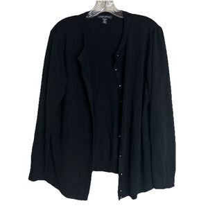 Womens Cardigan Sweater size 1X Black Long Sleeve Plus Size Had Hole In Front